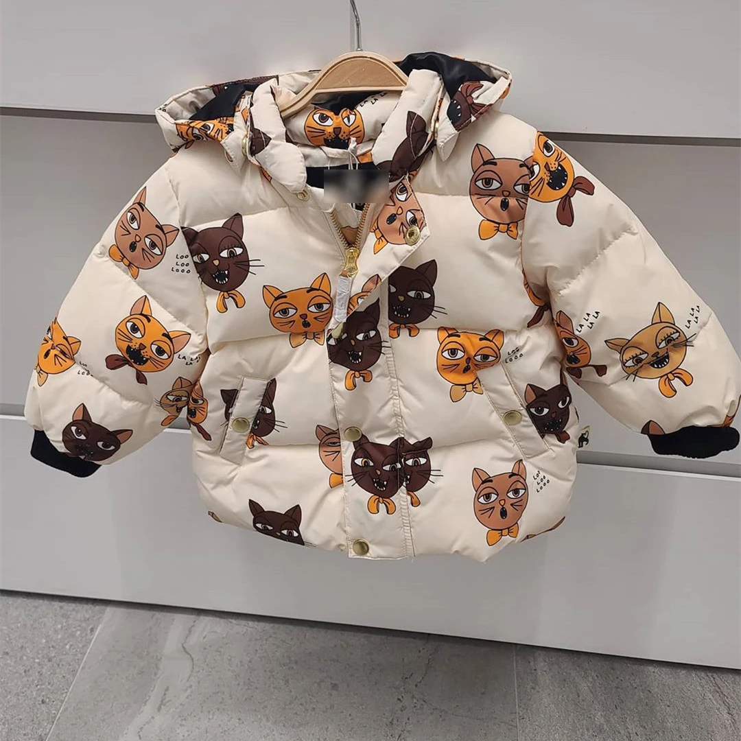 PRIEKŠSĒDĒTĀJA 2020 Jaunas Ziemas Bērni Sabiezēt Jaka Zēniem Meitenes Gudrs Kaķis Kapuci Drukāt Silts Mētelis Baby Bērnu Modes Outwear Drēbes