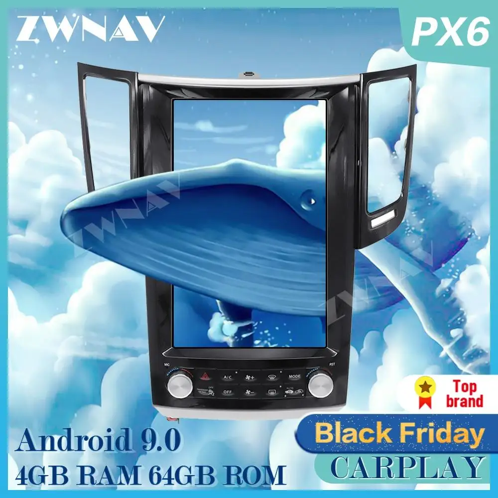 PX6 4+64 Tesla Stila ekrāna Android 9.0 Auto Multimedia Player Infiniti FX25 FX35 FX37 Qx70 auto GPS radio stereo BT galvas vienības