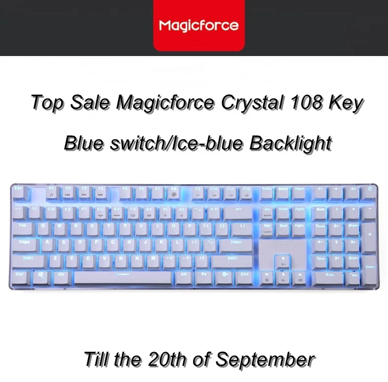 PĀRDOŠANAS Magicforce Kristāla 108-Atslēga Baclit USB Vadu Ergonomiska Mehāniskā Spēļu Tastatūra Gateron Zilā Maiņa Ledus Zils Apgaismojums