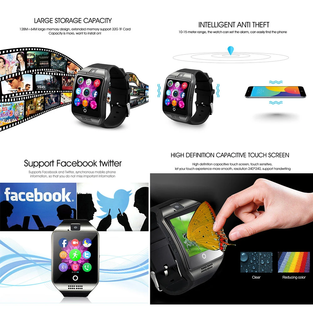 Q18 smart skatīties smartwatch 2020 Sporta Kameru, SIM TF Kartes DropShipping Fitnesa Rokassprādze reloj Pulksteņi pk amazfit gt08 A1 X6 V8