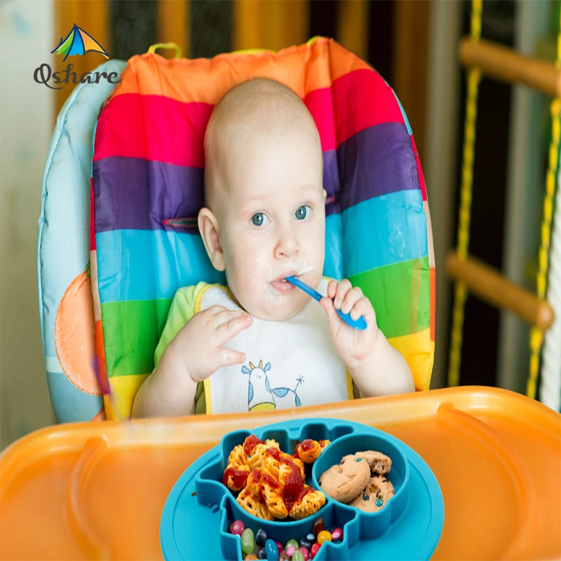 Qshare Bērnu Plāksnes Karoti Uzstādīt Ēdienus Silikona Zīdaiņu Bļodā Plāksnes Galda piederumi Bērniem, Pārtikas Turētājs Renes Bērniem Placemat mazuļu barošanas komplekts
