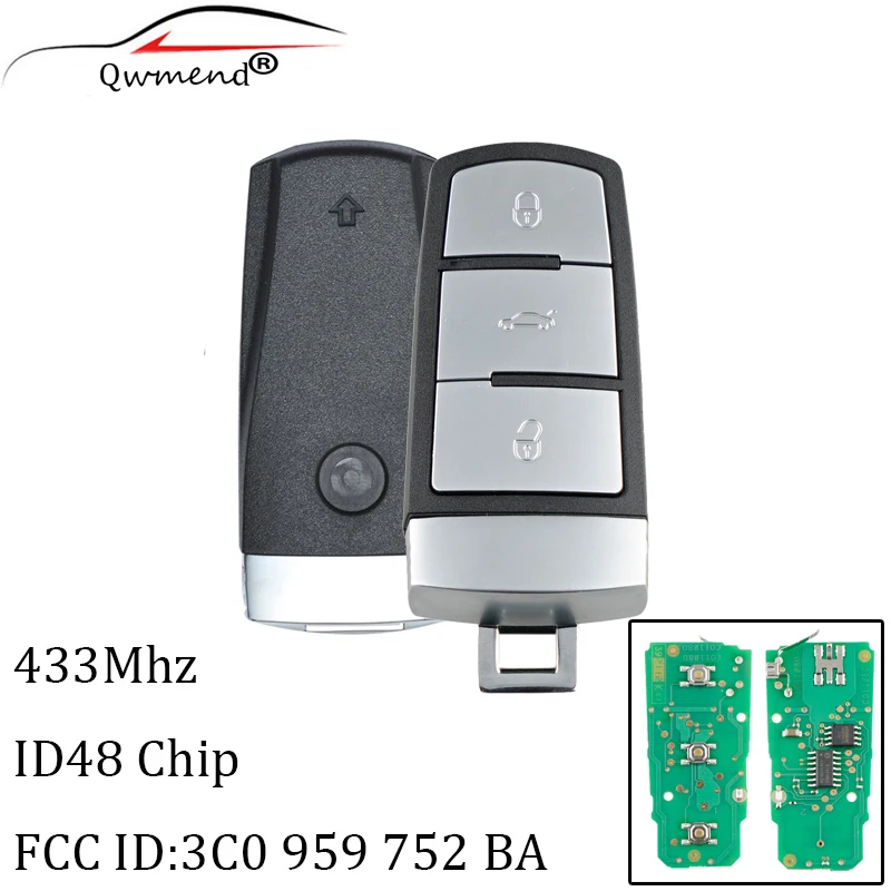 QWMEND Keyless Neslīpēts Flip Smart Auto Tālvadības Atslēgu Fob 433MHZ Ar ID48 Čipu 3C0959752BA par VolksWagen Passat B6 3C B7 Magotan CC