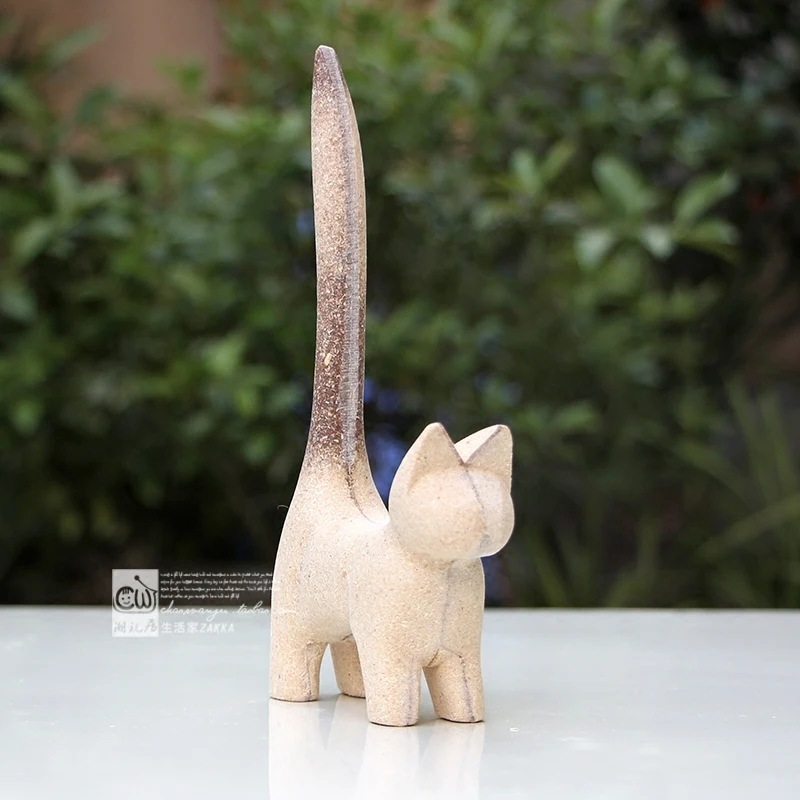 Roku darbs amatniecības koka kaķu statujas attēls koka cute kaķēns mājās apdare