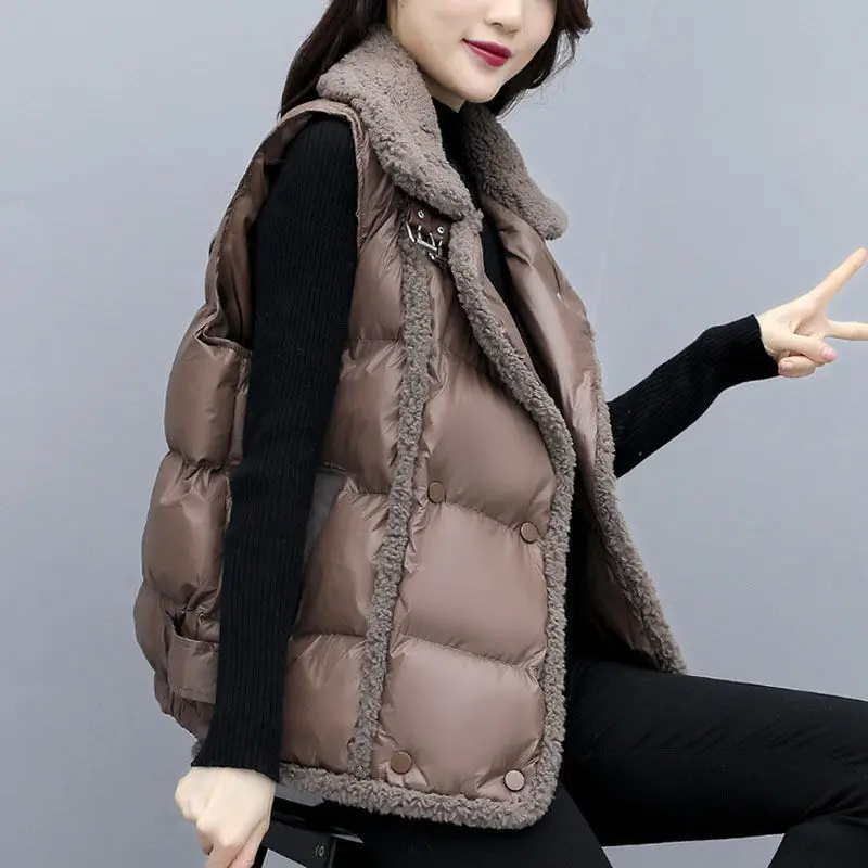Rudenī un ziemā, jaunu stilu jēra matu veste sieviešu valkā korejas zaudēt maize jaka pleca rietumu stila kokvilnas veste