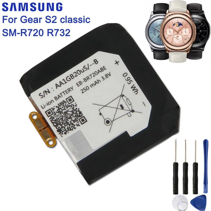 SAMSUNG Oriģinālā Akumulatora EB-BR720ABE Samsung Rīku S2 classic SM-R720 SM-R732 R720 R732 250mAh Nomaiņa Autentisks Akumulators