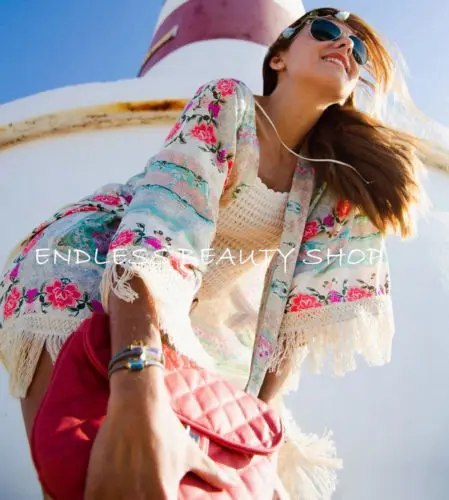 Sievietes, Dāmas Vasarā Jaunu Boho Hipiju Pušķi Šalle Top Ziedu Kimono Zaudēt Blūze Cape Jaciņa
