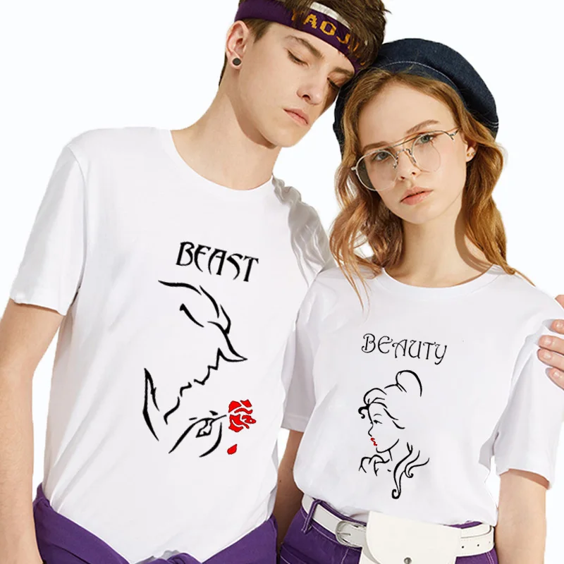 Sievietes Mīļotājiem T-krekls Unisex Top Tee Mīksto Modes Pāris Matching T Zvērs Vīriešiem Rose Beauty Tshirts