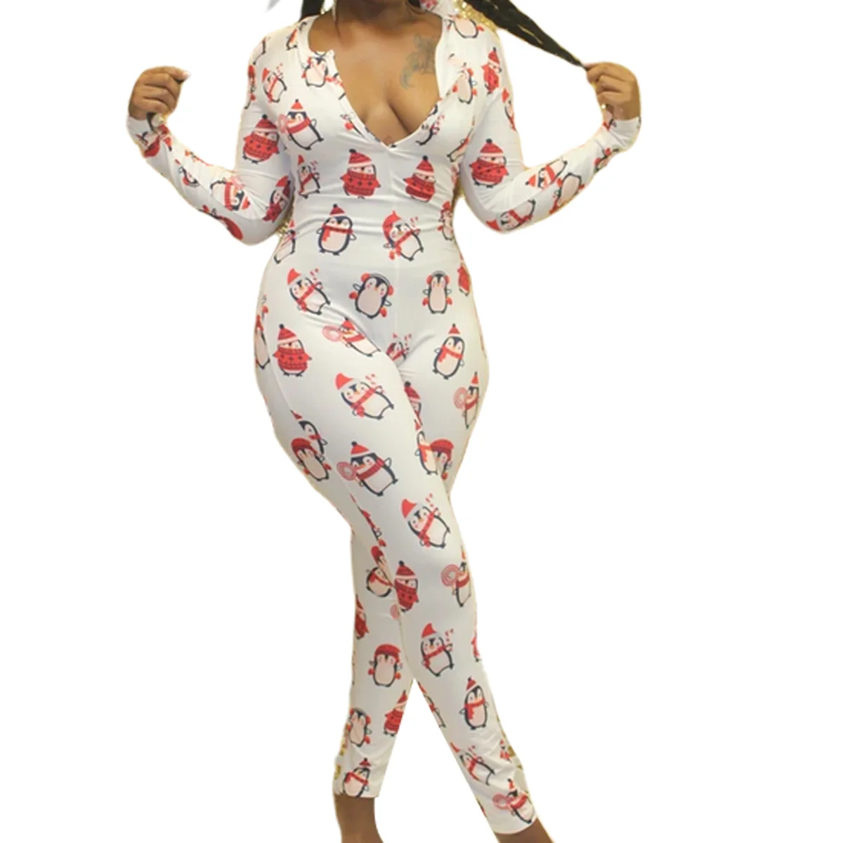 Sieviešu jumpsuit sleepwear Pidžamas 2020Autumn Ziemas Modes Gadījuma garām Piedurknēm Lūpām Iespiesti Onsies Pieaugušo Homewear Plus Lieluma