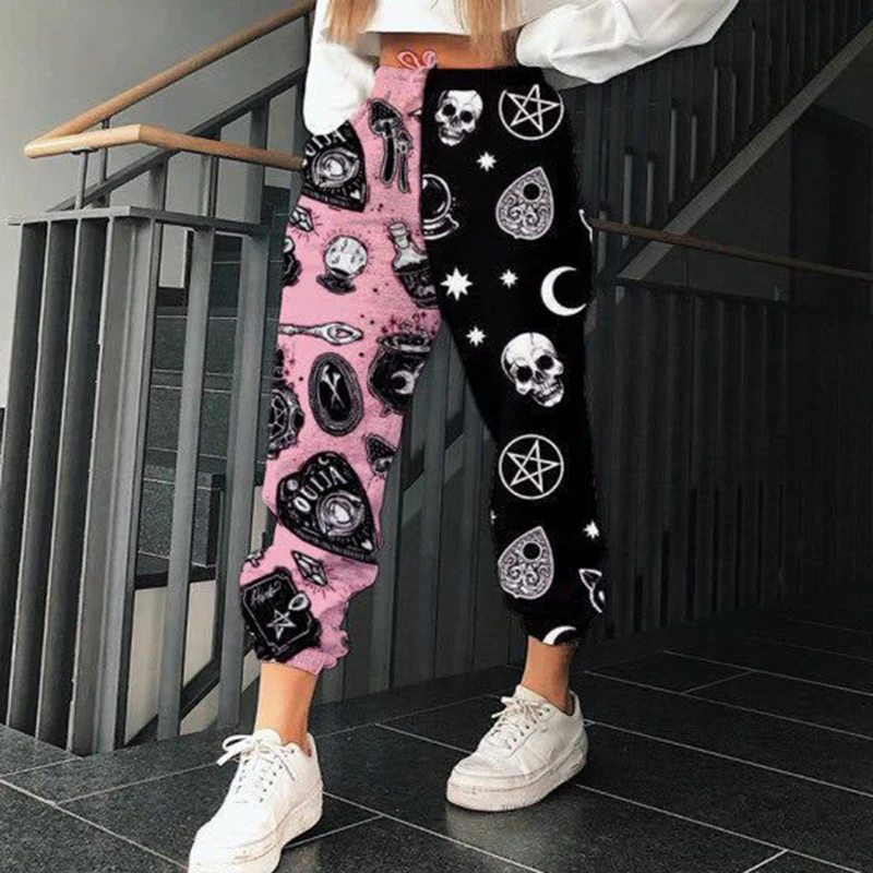 Sieviešu Multiplikācijas Filmu Modelis Drukāt Bikses Harajuku Joggers Plaša Kāju Treniņbikses Elastīgās Bikses Augstās Jostasvietas Bikses Streetwear Gadījuma Elsas