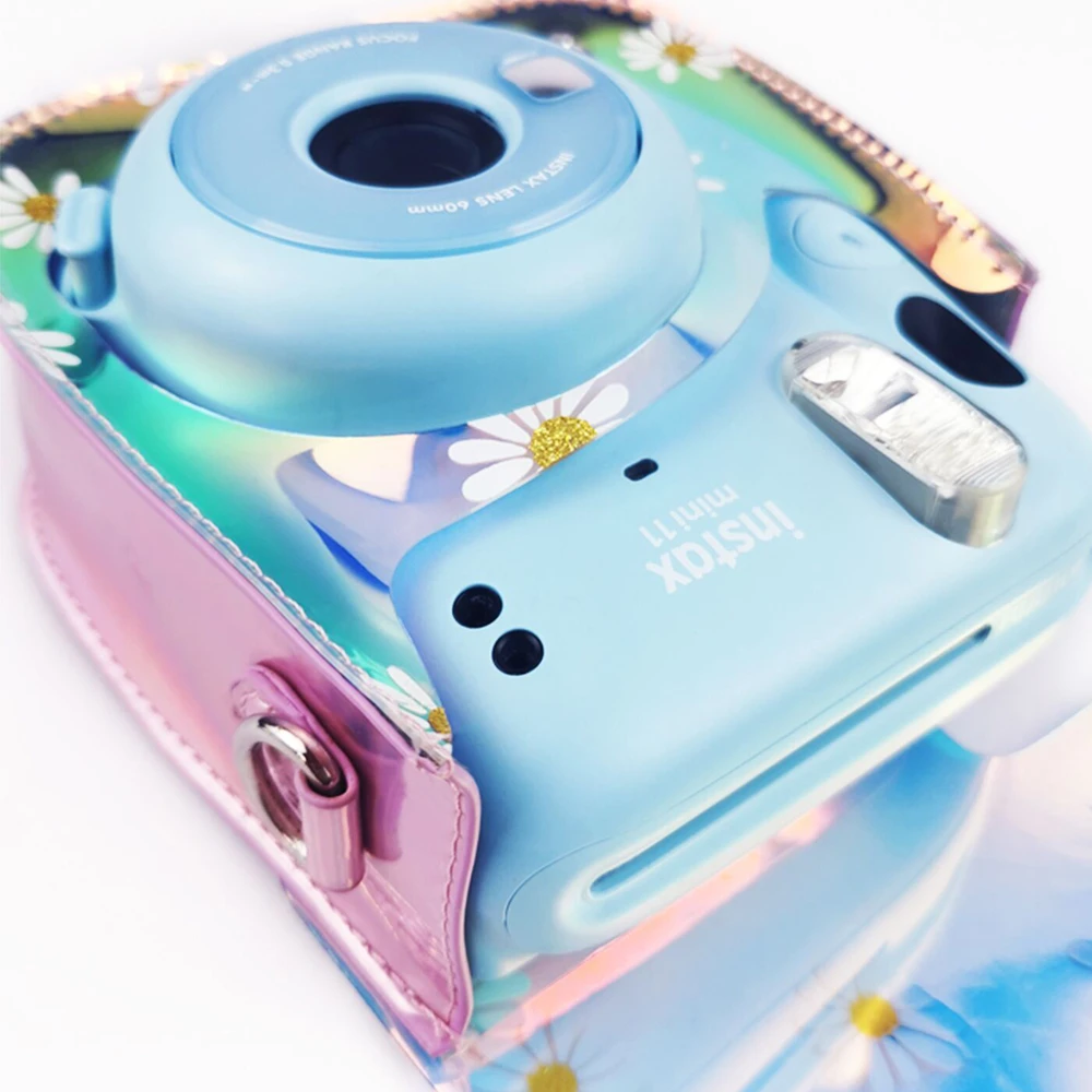 Skaidrs, Krāsains Mazas Krizantēmas Plecu Kameras Soma Fujifilm Instax Mini 11 Polaroid Kameru PU Ādas Soma Lietu Vāku