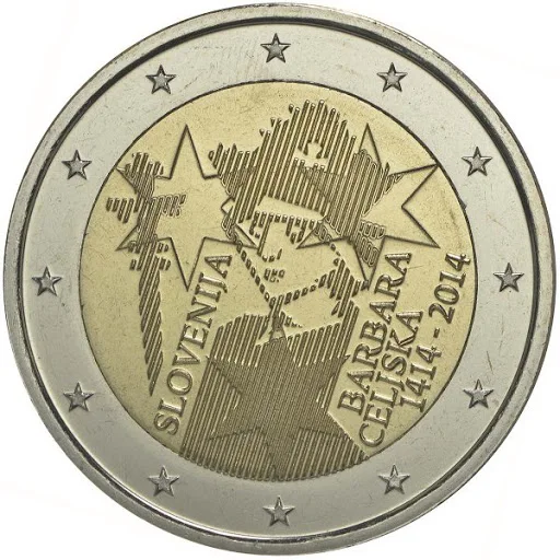 Slovēnija 600th Jubileju Karaliene Barbara Kronēšanas 2 Euro Reālo Oriģinālu Monētu Taisnība Euro Piemiņas Monētu Unc