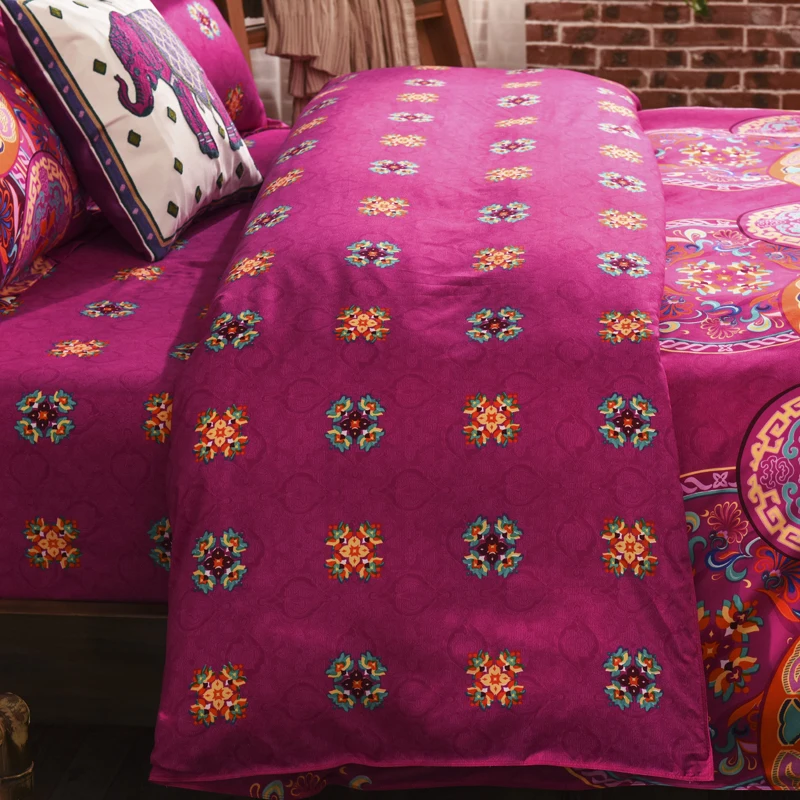 Spilgti Rozā Mandala Gultas Komplekts Atgriezeniska Krāsu Dizainu Boho Duvet Cover Set Palags un Spilvendrānas Jauku Dāvanu Mājās Kāzas