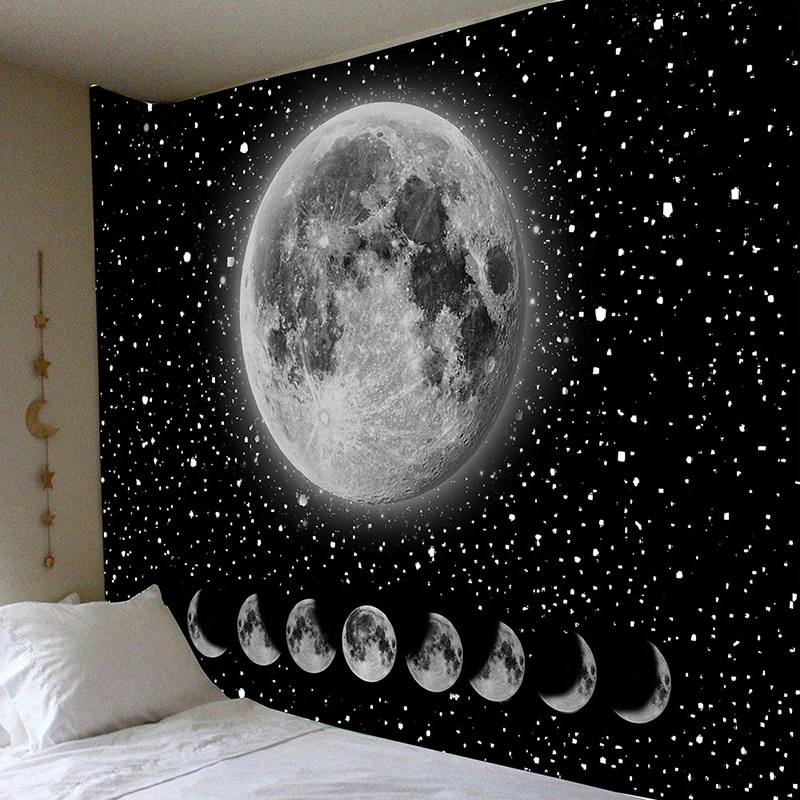 Star Mēness Gobelēns Sienas Karājas Melns Tapisserie Murale Lielu Sienas Auduma Zvaigžņotām Segu