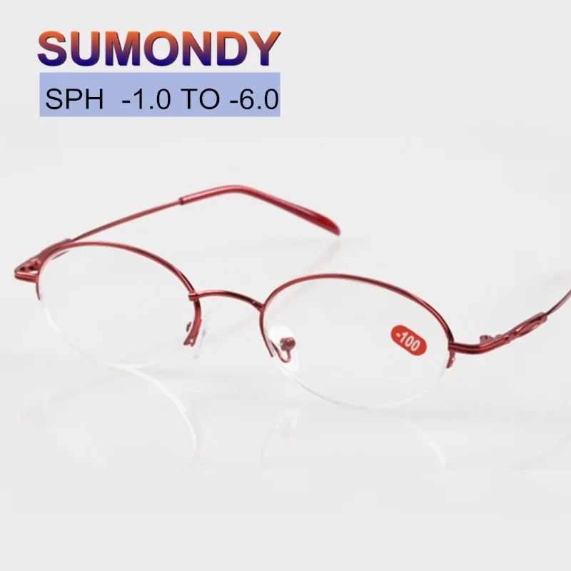 SUMONDY Recepšu Brilles Tuvredzība SPH -1.0, lai -6.0 Sieviešu Elipsei Pusi Sakausējuma Rāmja Brilles tuvredzīgo Dioptre UF23