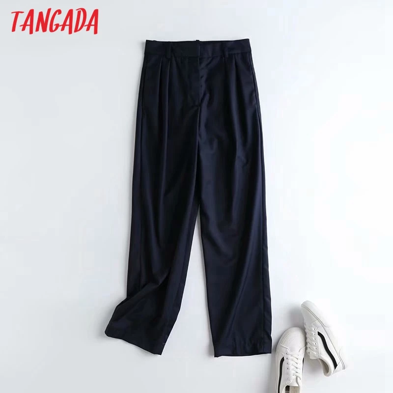 Tangada modes sieviešu navy augstas kvalitātes uzvalks bikses bikses kabatas birojs dāma biznesa bikses pantalon 4C33