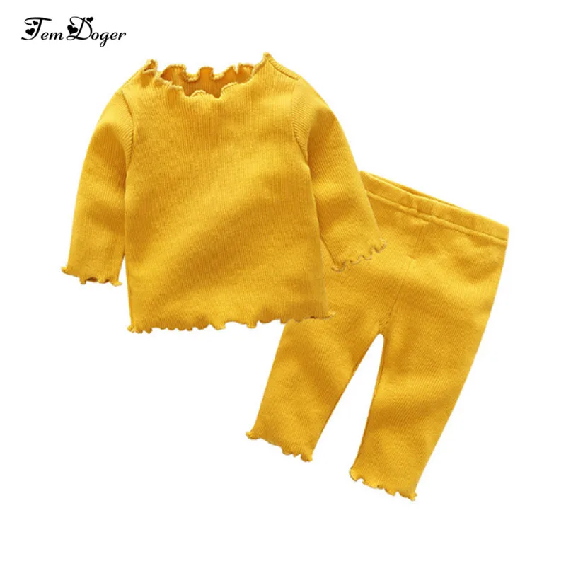 Tem Doger Baby Girl Apģērbu Komplekti 2018. Gadam Pavasara Rudens Zīdaiņiem Jaundzimušo Meiteņu Trikotāžas Apģērbu Stabilu Top+Bikses 2GAB Bebes Tērpiem Komplekts