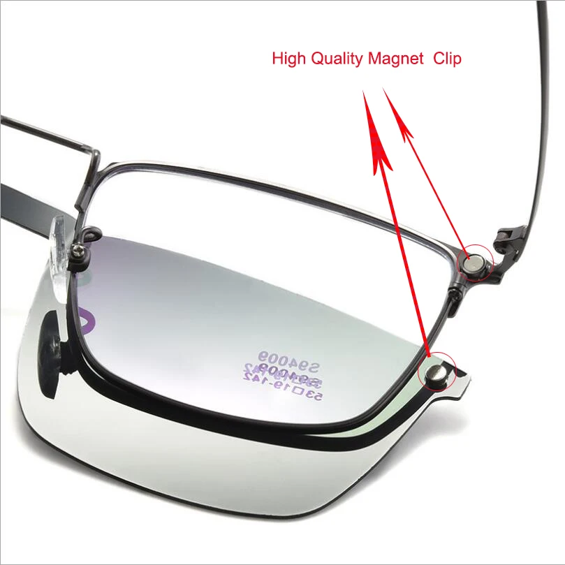 Titāna Sakausējuma Vīriešu Biznesa Tuvredzība, Briļļu Rāmji, Integrētu Magnētisko Klipus Polarizētās Saulesbrilles, Metāla Recepšu Brilles