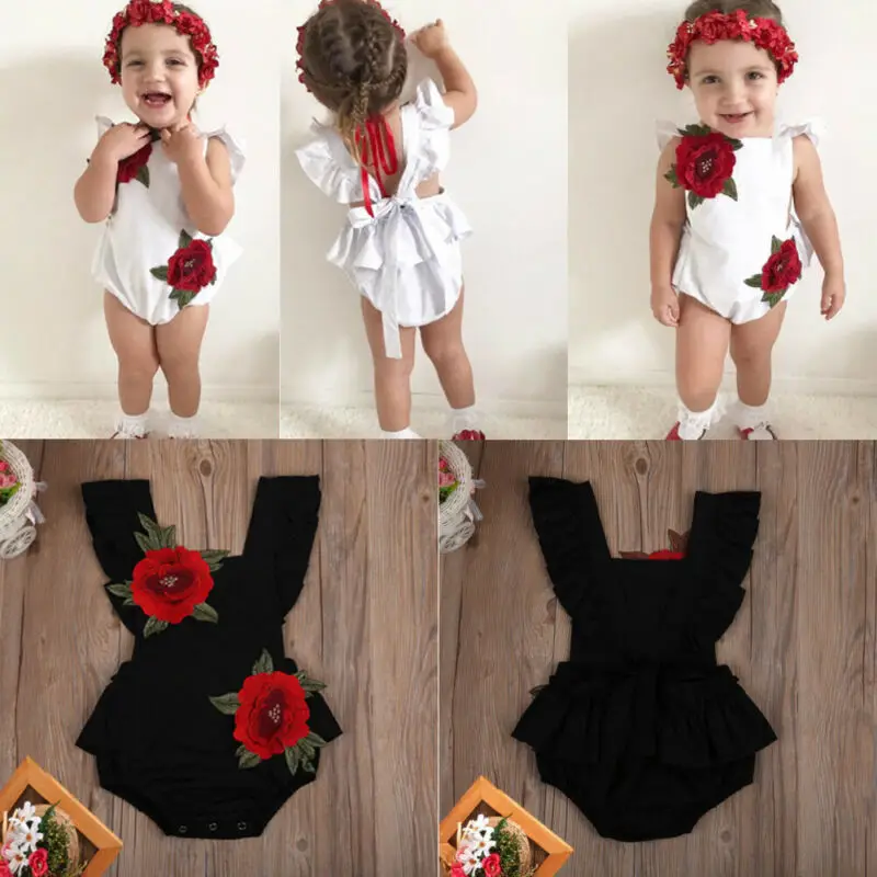 Toddler Infant Baby Meitenes Salds 3D Izšuvumi, Ziedu Jumpsuit bez Piedurknēm Sunsuit Apģērbs, Apģērbu Playsuit