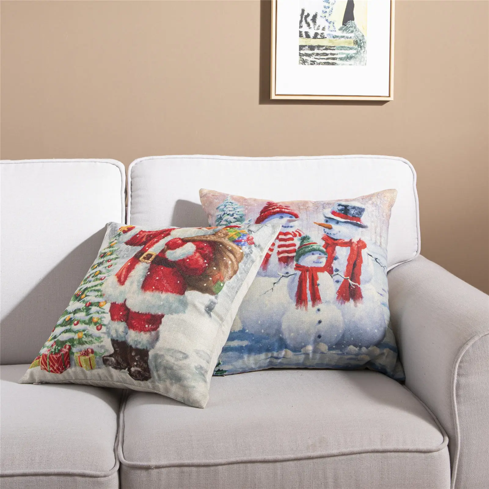 Topfinel Ziemassvētku stilā Spilvenu Pārvalki Iespiesti spilvenu spilvendrānas Dīvāns apdare Veļa Santa Claus, Sniegavīrs dīvāna spilvenu