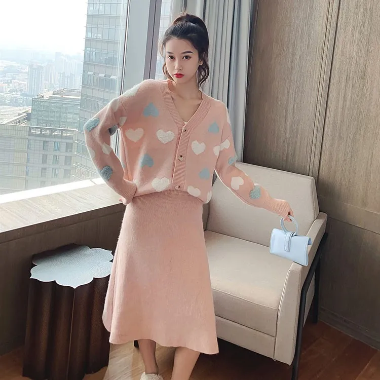 Trikotāžas svārki, sieviešu uzvalks 2020. gada rudenī un ziemā, new style korejiešu stilā, moderns un pasaku divdaļīga džemperis