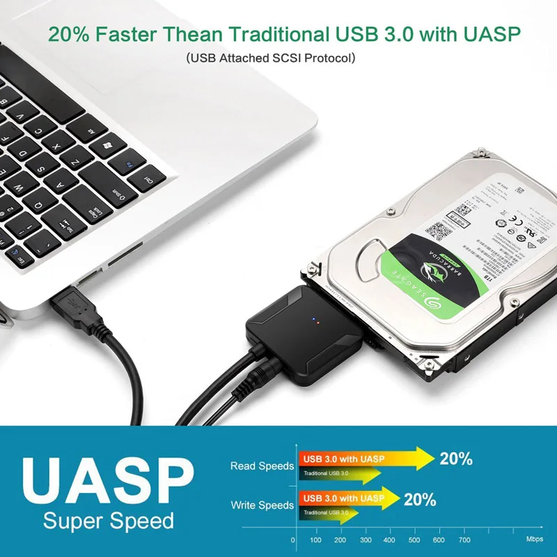 USB 3.0 SATA III Cieto Disku Adaptera Kabelis 2,5 Collu SSD & HDD ar Papildu USB Strāvas Kabeli/Support UASP-20cm