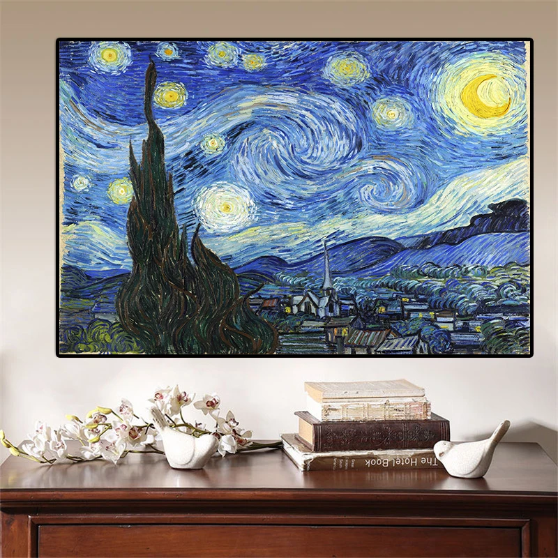 Van Goga Starry Night Audekla, Gleznas, Plakāti un Izdrukas Sienas Mākslas Ainu, viesistaba, Mājas Apdare
