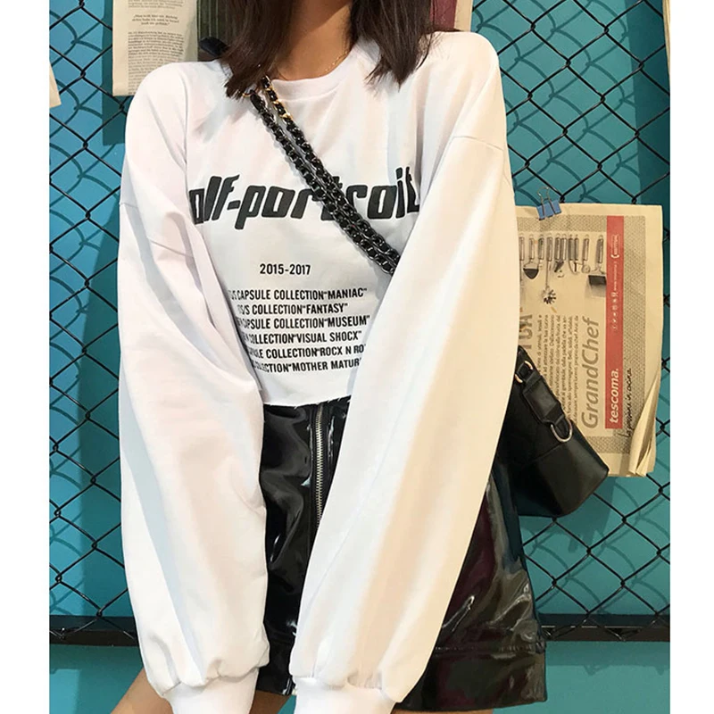 Vasaras Harajuku Sieviešu garām Piedurknēm Vēstuli Izdrukāt Modes Gadījuma Lieli Izmēri M-2XL Apaļā Apkakle Hip Hop gada Rudenī Īss T-Krekls