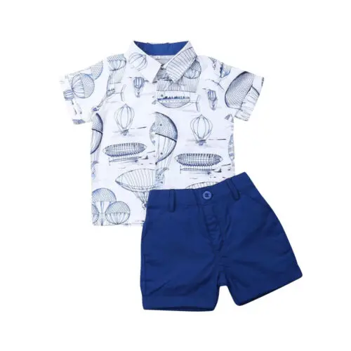 Vasaras modes toddler puiku drēbes uzstādīt īsām piedurknēm drukāts T-krekls + bikses brīvdabas atpūtas uzvalks