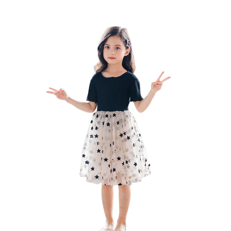 Vasarā Meitenes Princese Kleitas Bērnu Girls Zvaigzne Modelis Ar Īsām Piedurknēm Kleita Kokvilnas Bērni Zīdainis, Kuru Linuma Acs Bumbu Tērpu Apģērbs