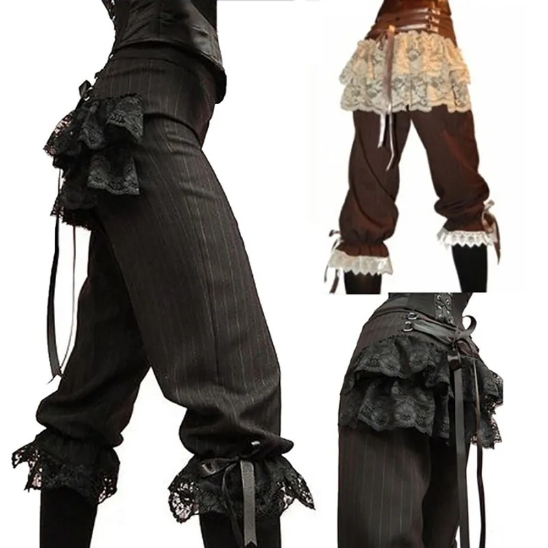 Viduslaiku Viking Pirātu Kostīmu Capri Mežģīņu Bikses Sievietēm Gothic Steampunk Corsair Pusi Bikšu Festivāls Retro Apģērbs Dāma