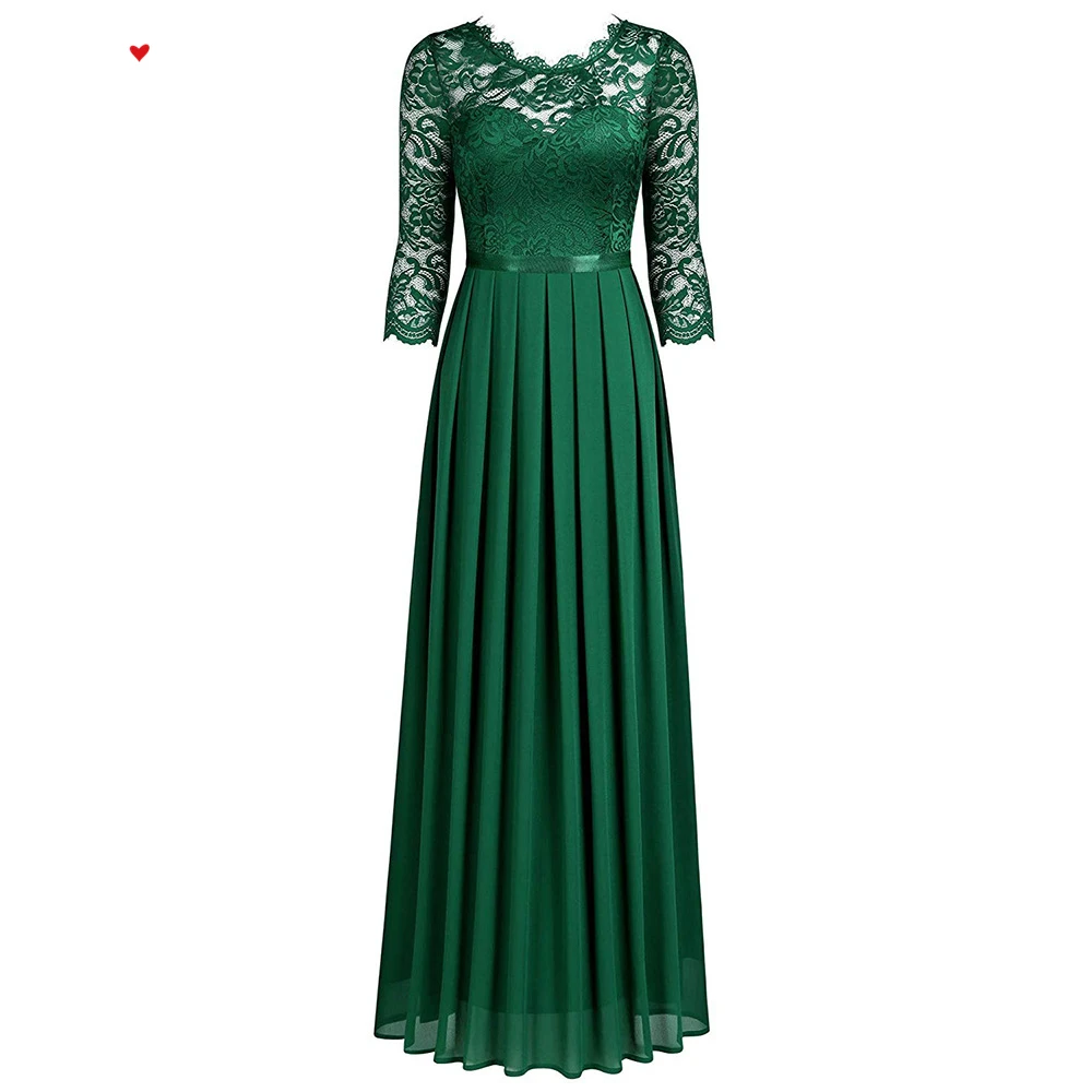 Vienkārši Black Green Kvalitātes Mežģīņu Izšūšanas Vakara Kleita Ar Garām Piedurknēm Kartes Plecu Elegants Ilgi Dresss Sievietēm