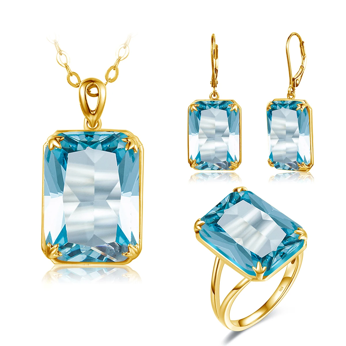 Vienkāršība 14k Zelta Gredzeni Un Earings Kulons 925 Sterling Sudraba Komplekts Blue Sapphire Bohemia Kāzu Smalkas rotaslietas Komplekts Sievietēm