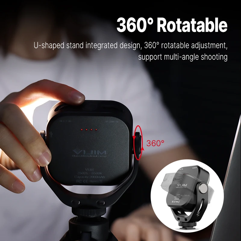 VIJIM VL66 360° Rotācija Regulējams LED Video Gaisma 3200k-6500k USB Uzlādes, Mobilo Aizpildīt Gaismas DSLR kameras Vlog fotogrāfija