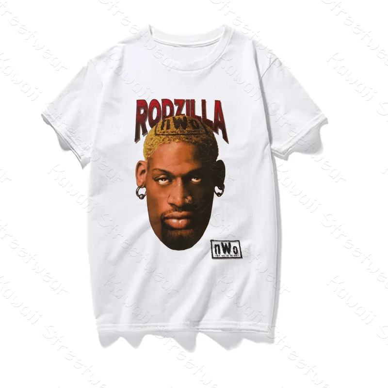 Vintage 90 Rodzilla T-Krekls Dennis Rodman 1Nwo Tee Vīriešu un Sieviešu Hiphop Streetwear