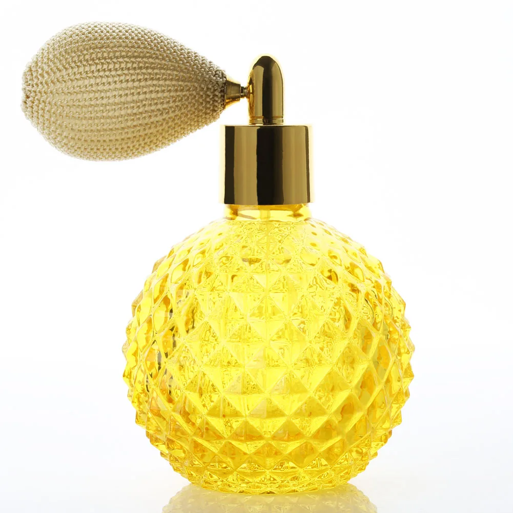 Vintage Kristāla Smaržu Pudeles Dzeltena Īss Aerosola Izsmidzinātājiem Uzpildāmas Glass100ml