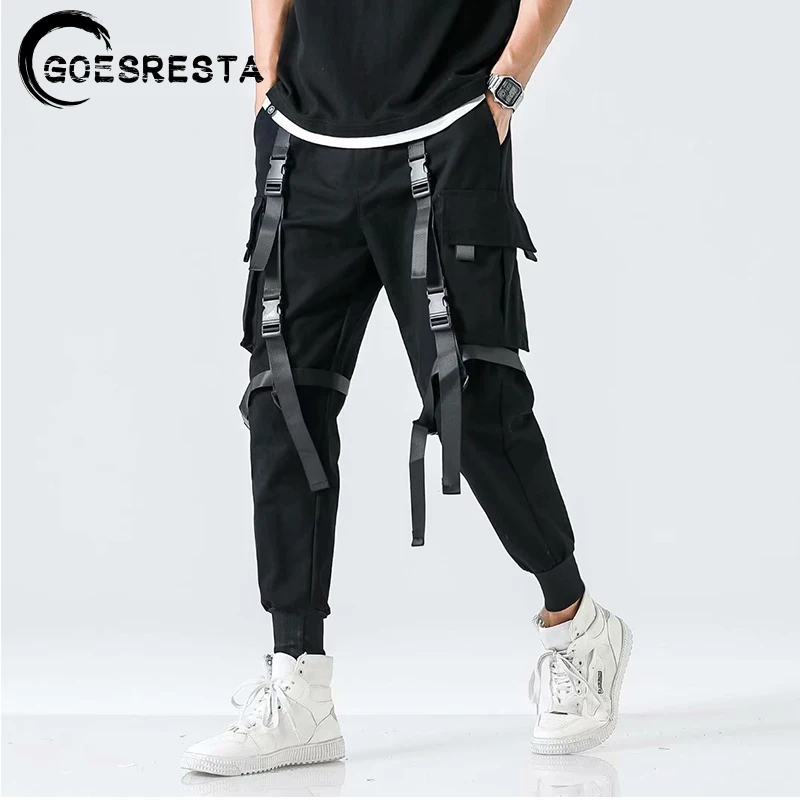 Vīri Melnā Kravas Bikses Gadījuma Hip Hop Streetwear Modes Joggers Treniņbikses Harēma Bikses Kokvilnas Harajuku Bikses Vīriešu Apģērbs