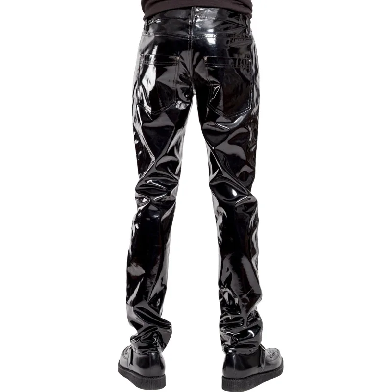 Vīrieši Sexy Black wetlook PVC Posmā Valkā, Mākslīgās Ādas Zīmuli Bikses Skinny lateksa zeķes pole deju Klubs Valkāt