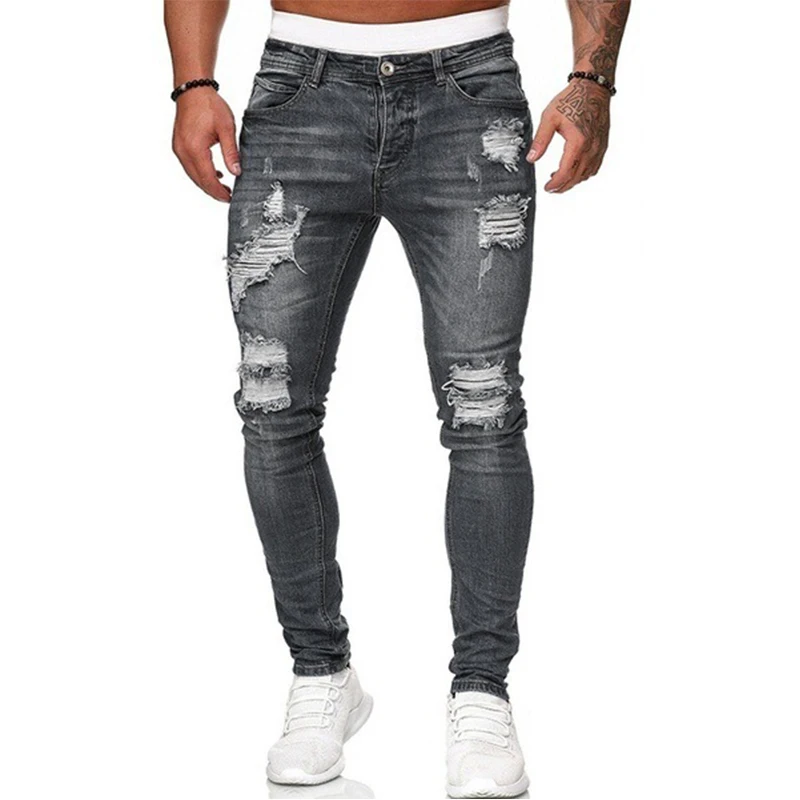 Vīriešu Ripped Izdilis Džinsi Zilā Slim Fit Caurums Zīmuļa Bikses Biker Gadījuma Bikses Streetwear 2020. Gadam Augstas Kvalitātes Džinsa Cilvēks Apģērbi