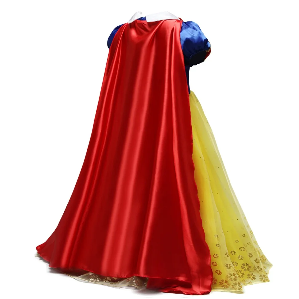 YOFEEL Princess Snow White Dress up Kostīms Meitenēm Bērniem Puff Piedurknēm Tērpus ar Garu Apmetni, Bērnu Puses Dzimšanas dienas Iedomātā Kleita