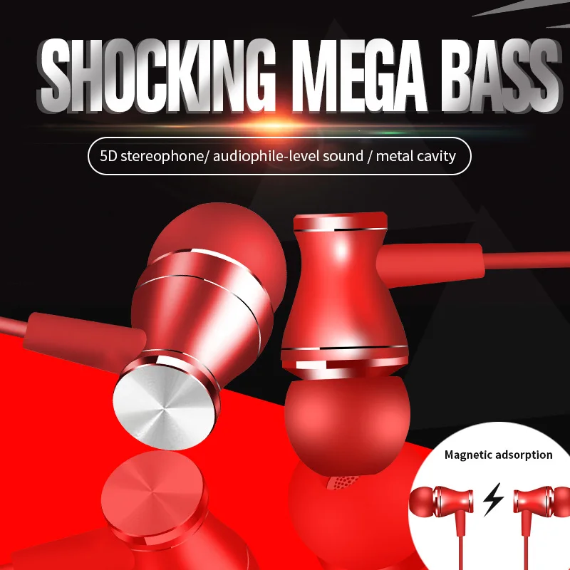 YWEWBJH auss Austiņu Vadu Super Bass Skaņas Earbud Austiņas ar Mic Par Samsung Xiaomi auss tālrunis CD50 sarkana