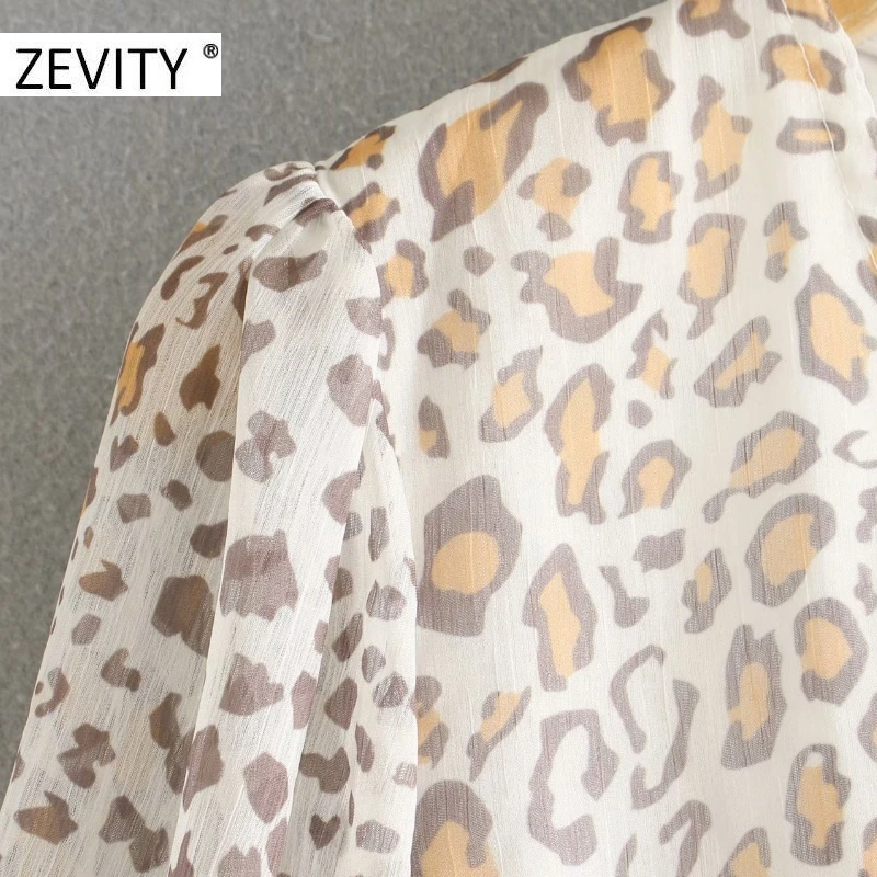 ZEVITY sieviešu vintage v kakla leopards drukāt nelegālo ruffles mini kleita sieviešu laternu piedurknēm vestido gadījuma šiks kleitas DS4460