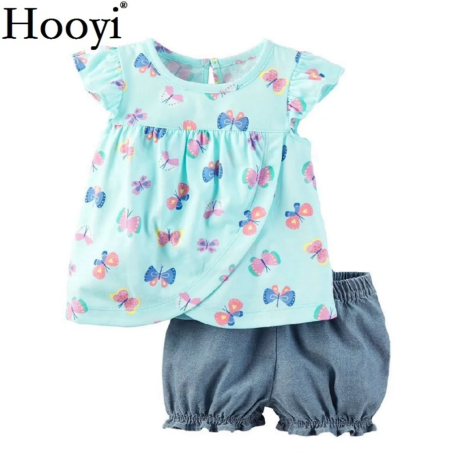 Ziedu Baby Meitenes 2-Drēbes Gabalu Uzvalks Jaundzimušo Jumpsuits Meitenes Blūze Šorti Bikses Bērniem Kleita Vasaras Toddler Kokvilnas Apģērbs