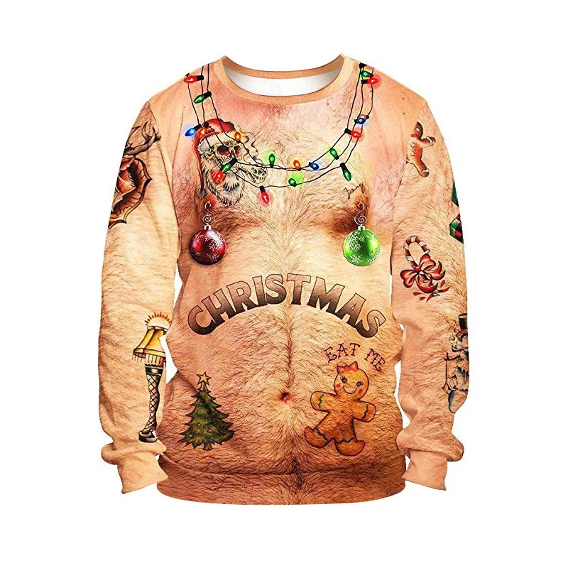 Ziemassvētku Džemperis 3d Raga Viltus Matu Izdrukāt Jaunums Neglīts Ziemassvētku Džemperis Unisex Vīriešu un Sieviešu Džemperis ar garām Piedurknēm Džemperi, Džemperis