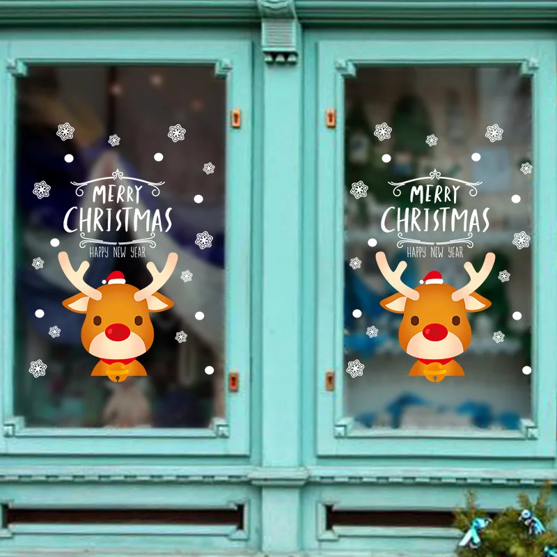 Ziemassvētku Uzlīmes, Logu Karikatūra Ziemeļbriežu Uzlīme par Veikalu iekārtošanu Māja Chistmas Apdare, Sienas Uzlīmes Durvis