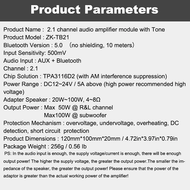 ZK-TB21 TPA3116D2 Bluetooth 5.0 Subwoofer, Pastiprinātājs Valdes 50WX2+100W 2.1 Kanālu Jauda o Stereo Pastiprinātājs Valde