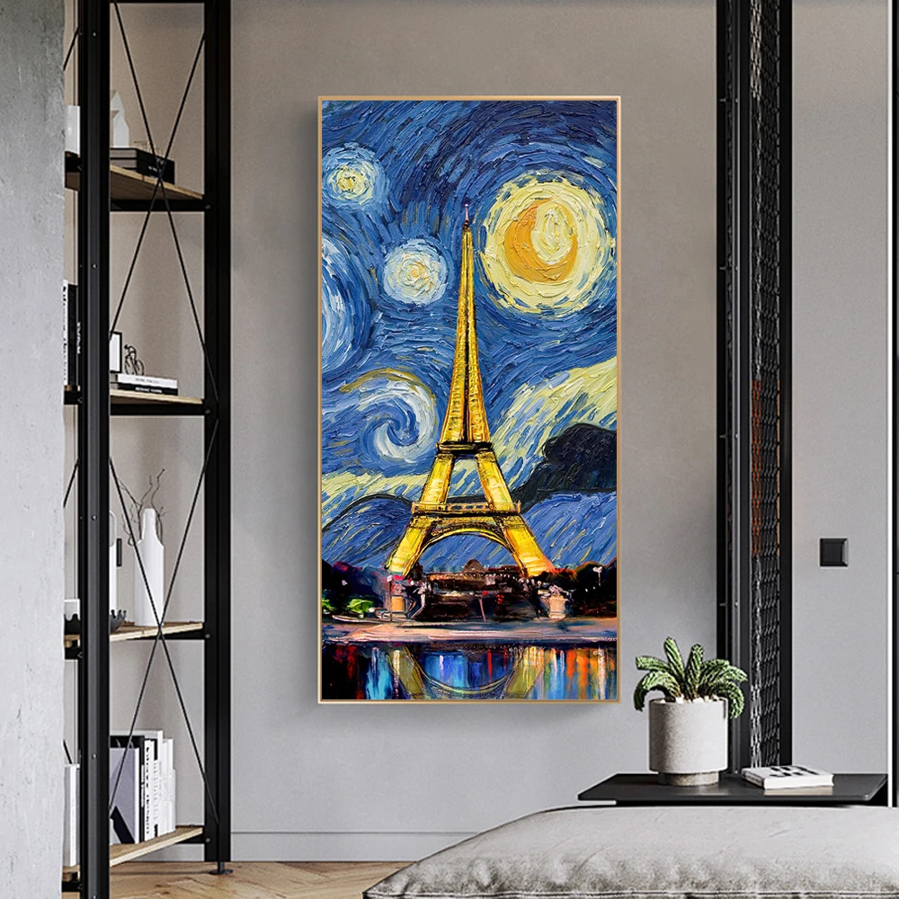 Zvaigžņota Nakts Parīzē Tower Audekls Mākslas Plakāti Un Izdrukas Abstraktu Ainavu Audekla, Gleznas pie Sienas, Art Pictures Cuadros