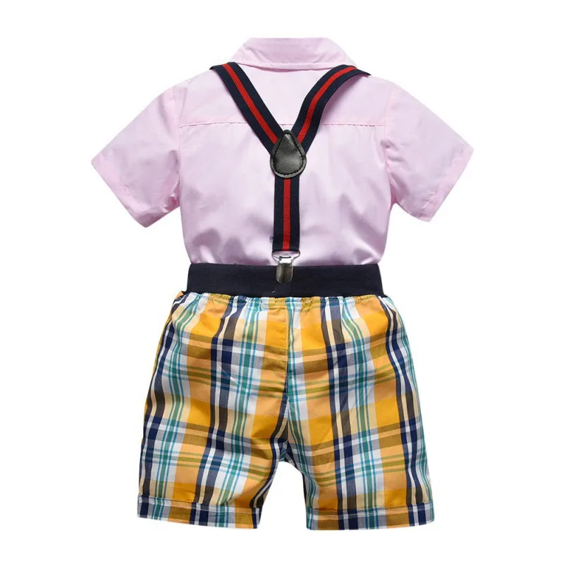 Zēni Pleds Apģērbu Komplekti, Vasaras Zīdaiņu Zēnu Drēbes Uzvalku Džentlmenis Stila Krekls +Bikses +Priekšgala 2gab Drēbes Zēniem Vasaras Komplekts 1-6Y