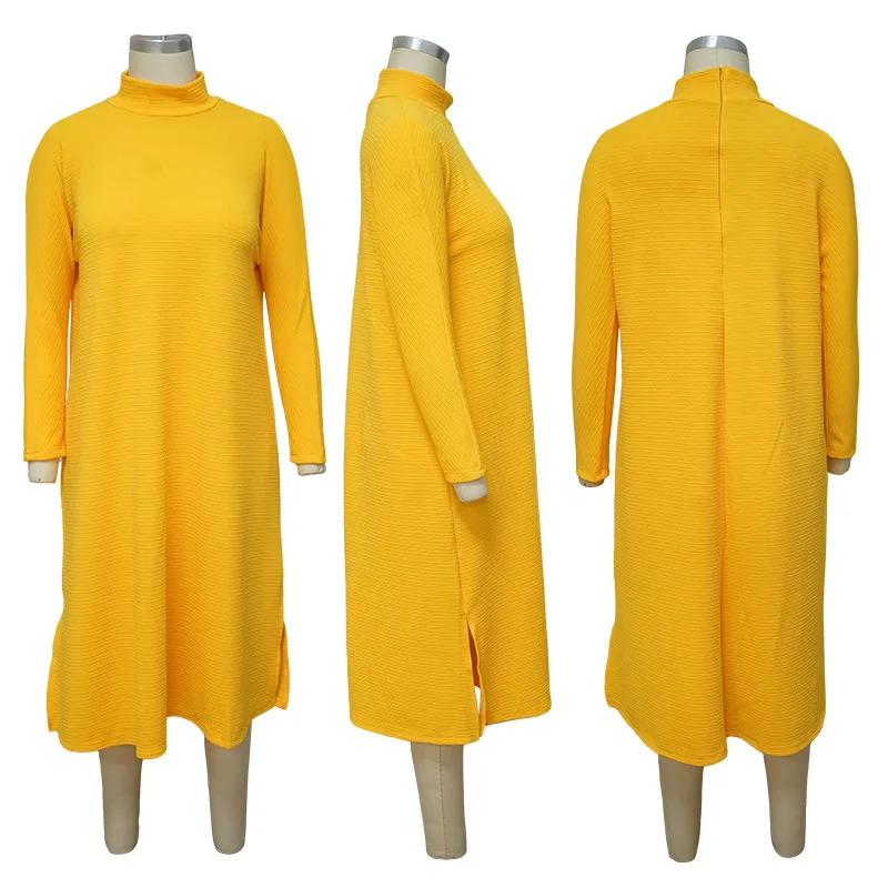 āfrikas streetwear dzeltenu kleitu līnijas, kas stāv apkakle gadījuma zaudēt lielajam vestidos sieviešu fall rudens drēbes midi kleitas 2020