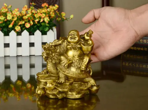 Ķīnas Vara Bagātību, Naudu Priecīgi Smieties, Maitreja Buda Par Dragon Bruņurupucis Statuja