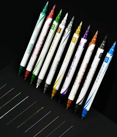 10 Krāsas ploteriem Suku Marķieri Uzstādīt Metāla Mākslas Marķieri Glitter Graffiti Caligraphy Pildspalvas rasēšanai DIY Albums Apsveikuma Kartītes
